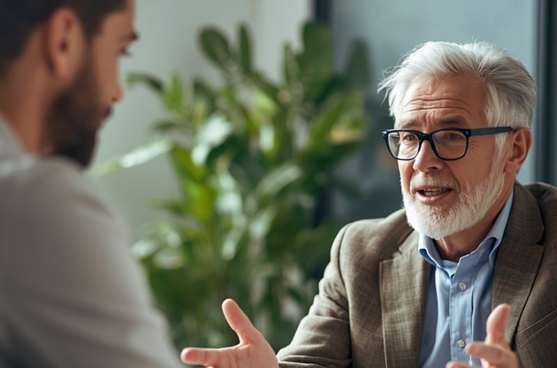 homme d'une soixantaine d'années en rdv préliminaire pour un bilan de compétences